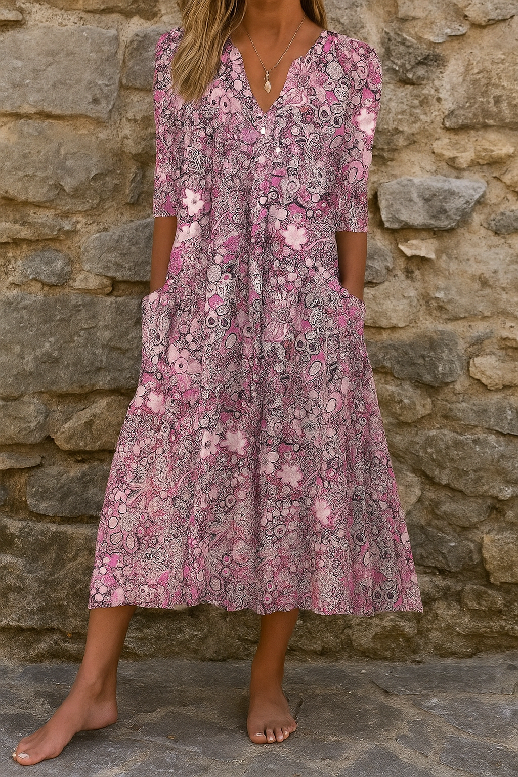 Elisa | Vestido midi fluido con escote en V