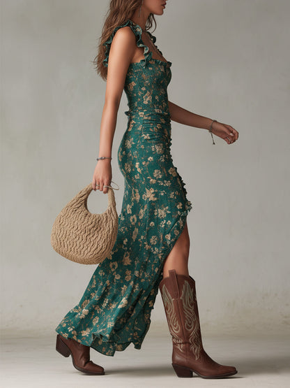 Olivia | Vestido largo estampado con abertura