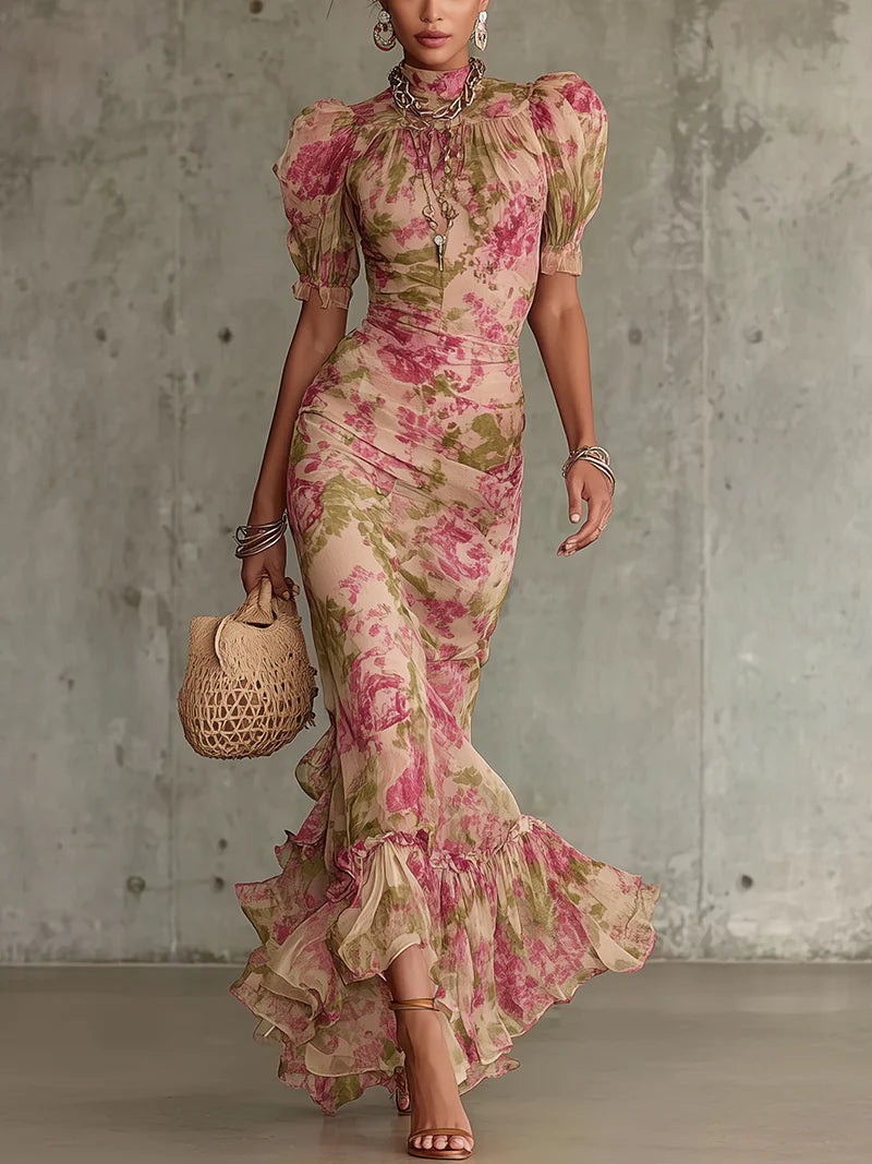 Elisa | Vestido largo estampado de rosas