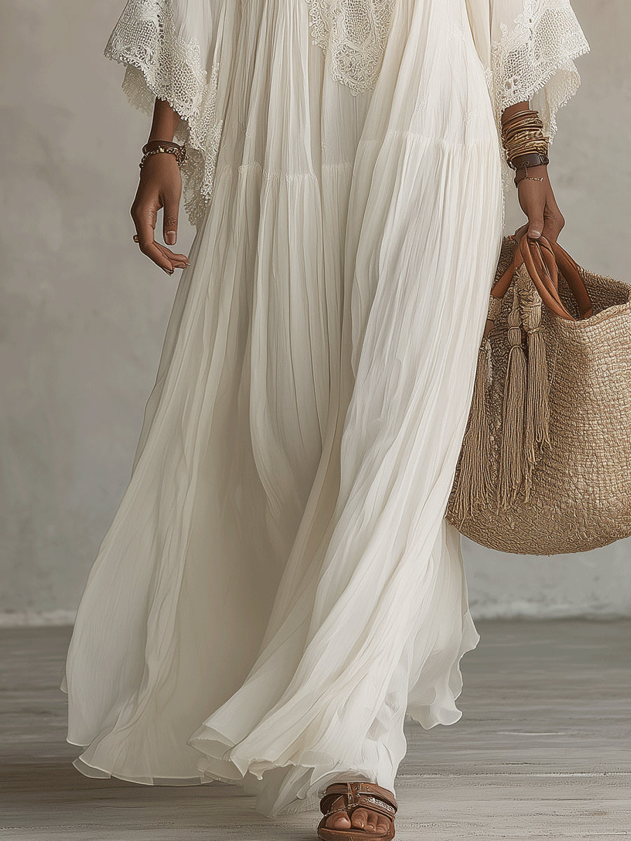 Candela | Vestido largo con escote bordado
