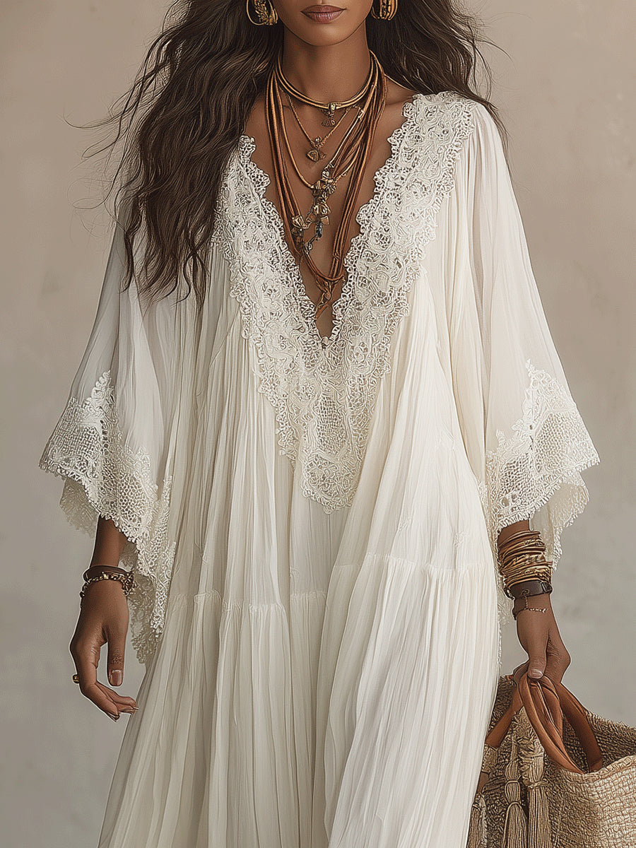 Candela | Vestido largo con escote bordado